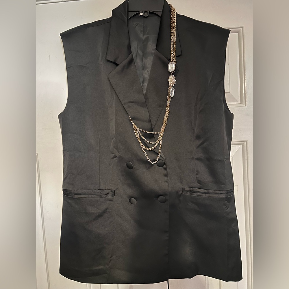 SALE Brand New Black Boutique silky double breasted sleeveless vest